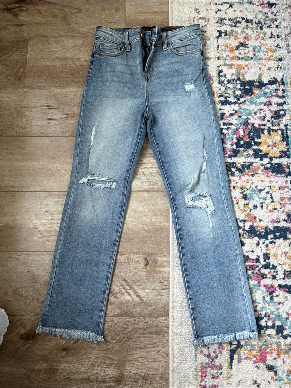 Kendall & Kylie Light Blue Distressed High-Rise Straight Jeans
